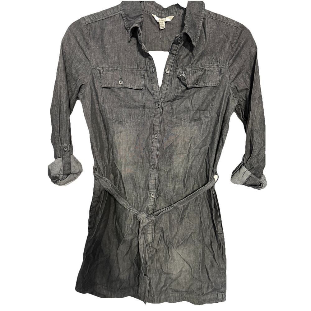 Calvin Klein Jeans Shirt Dress Gray Belted Button Front Women's L 12-14 NET
